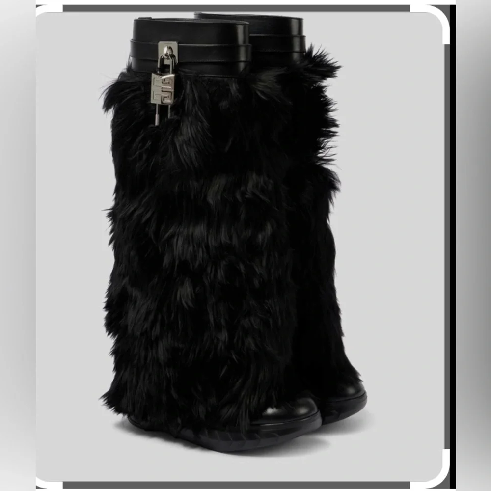 Brand New Givenchy Shark Lock alpaca knee-high boots size 40. - Picture 2 of 11